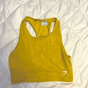 yellow gym, shark crop top muscle tee